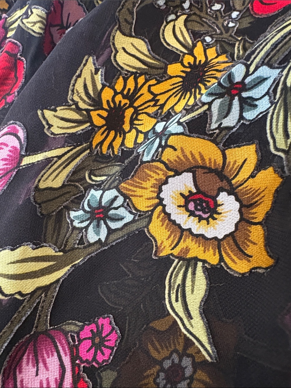 Alice + Olivia Silk Blend Floral Ruffle Mini Dress Black Tie Neck Size 6 - Picture 6 of 15